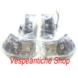 KIT 4 FRECCE PER VESPA PX PE GEMME BIANCHE VETRO LISCIO LAMPADINA CROMATA LUCE  ARANCIONE